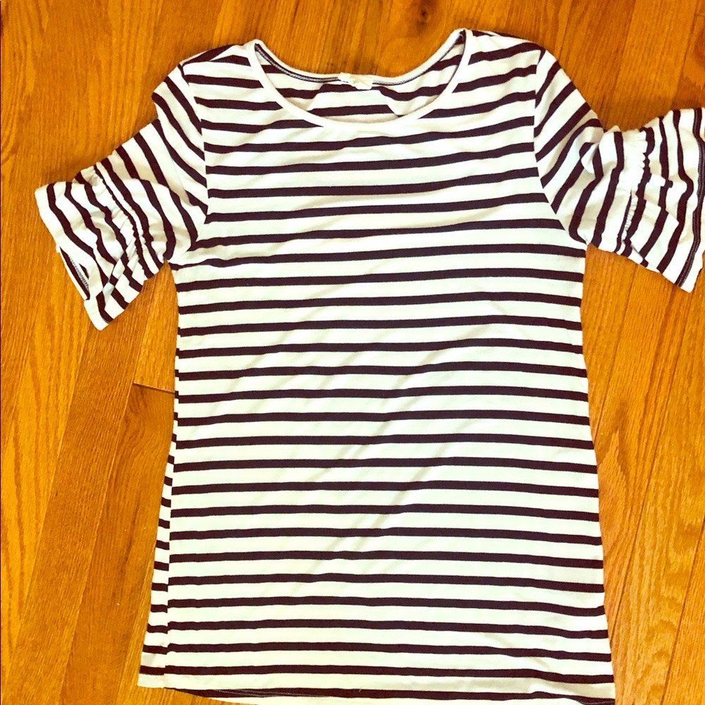 Black and white stripe tee with flutter sleeve!